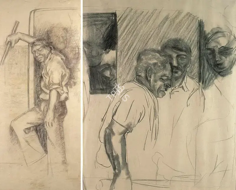 Patwardhan, Sudhir (Artist). Accident. Charcoal, 1981 | Drawing | FineArts | 00371626