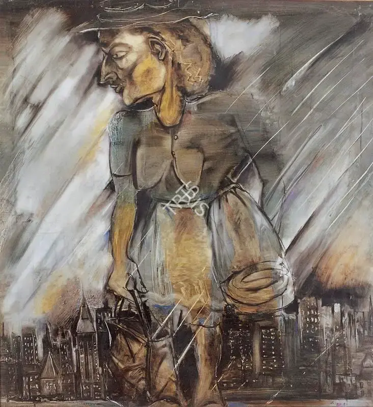 Sen, Paritosh (Artist). Bag Lady. Acrylic on paper, 1982 | Painting | FineArts | 00371627