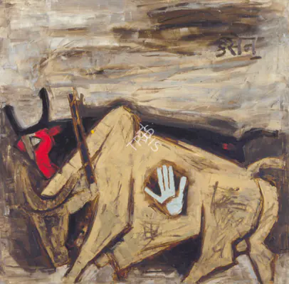 Husain, M.F. (Artist). Bulls. Oil on canvas, 1961 | Painting | FineArts | 00599631