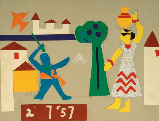 Mukherjee, B.B. (Artist). Untitled. Paper collage on mountboard, 1957 | Graphic Art | FineArts | 00574532