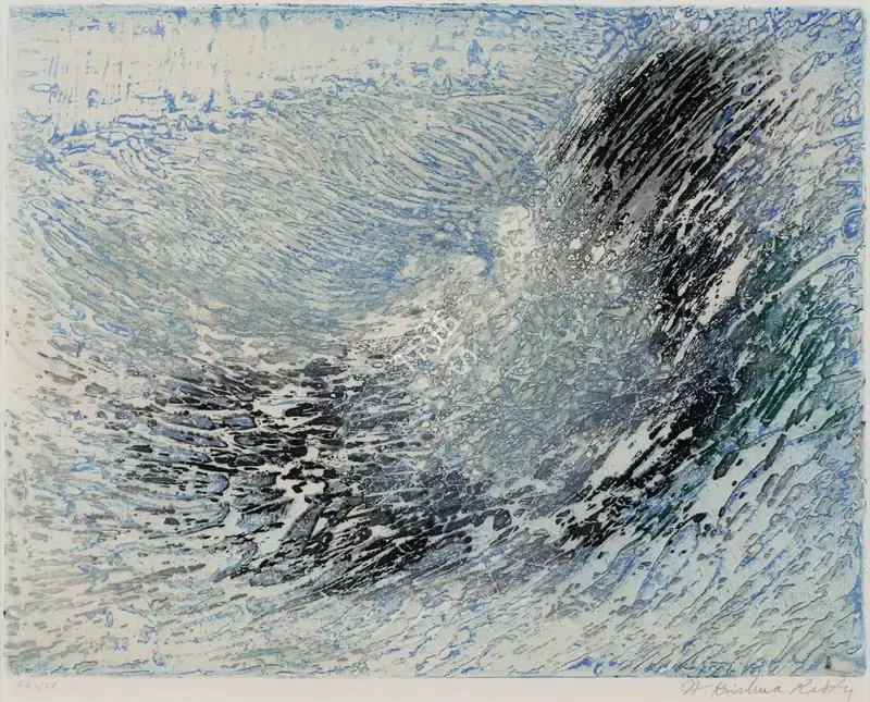 Reddy, Krishna (Artist). La Vague (The Wave). Mixed color intaglio on paper; Edition 10/15 + Ap, circa early 1960s | Print | EconomicsArt | 00872856