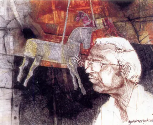 Ray, Shyamal Dutta (Artist). Untitled. Wash, Pastel and charcoal on paper, 1990 | Painting | FineArts | 00375721