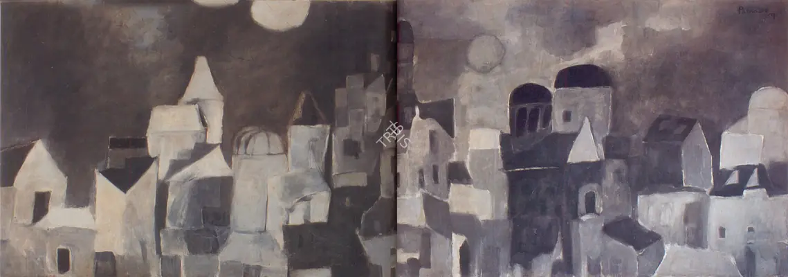 Padamsee, Akbar (Artist). Cityscape. Oil on board, 1959 | Painting | FineArts | 00599640