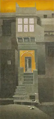 Bendre, N.S. (Artist). A Bundi House. Oil on canvas, 1979 | Painting | FineArts | 00547724