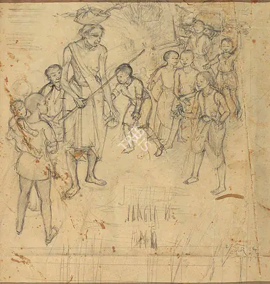 Bendre, N.S. (Artist). Mad Woman. Pencil on paper, 1956 | Drawing | FineArts | 00371686