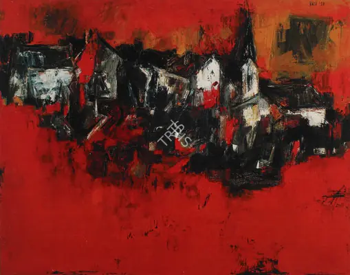Raza, S.H. (Artist). The Village. Oil on canvas, 1958 | Painting | FineArts | 00599178