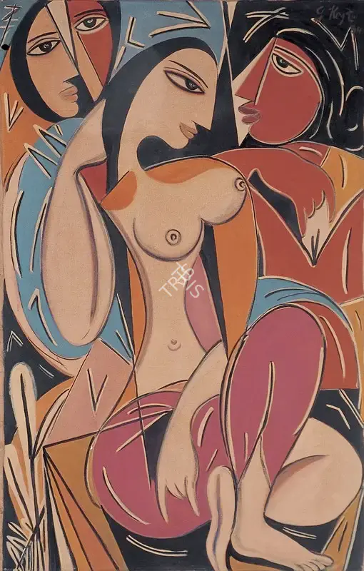 Keyt, George (Artist). Nayika With Attendants. Oil on canvas, 1984 | Painting  | 00879843