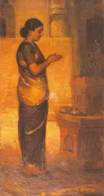 Trindade, A.X. (Artist). Woman Performing Pooja. Oil on canvas, 1930 | Painting | FineArts | 00371182