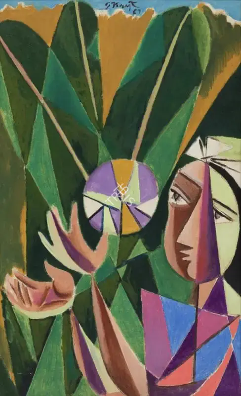 Keyt, George (Artist). Untitled (Girl with Ball). Oil on canvas, 1967 | Painting | FineArts | 00353388