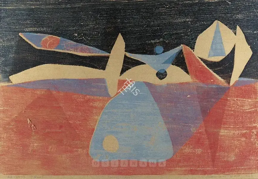 Hore, Somnath (Artist). Untitled. Woodcut coloured print, 1968 | Print  | 00877594