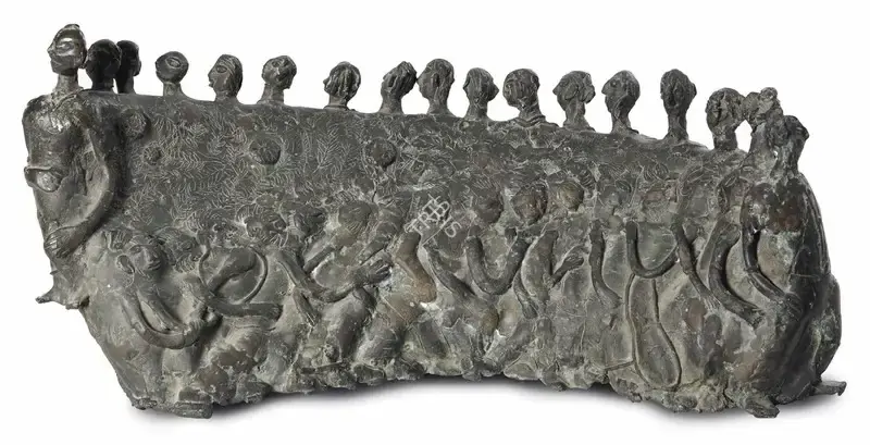 Mukherjee, Meera (Artist). People In A Row. Bronze, c.1980s | Sculpture | FineArts | 00643169