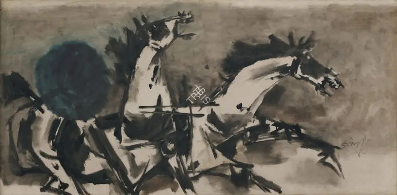 Husain, M.F. (Artist). Tearing Apart. Oil on canvas, 1970 | Painting | FineArts | 00362789