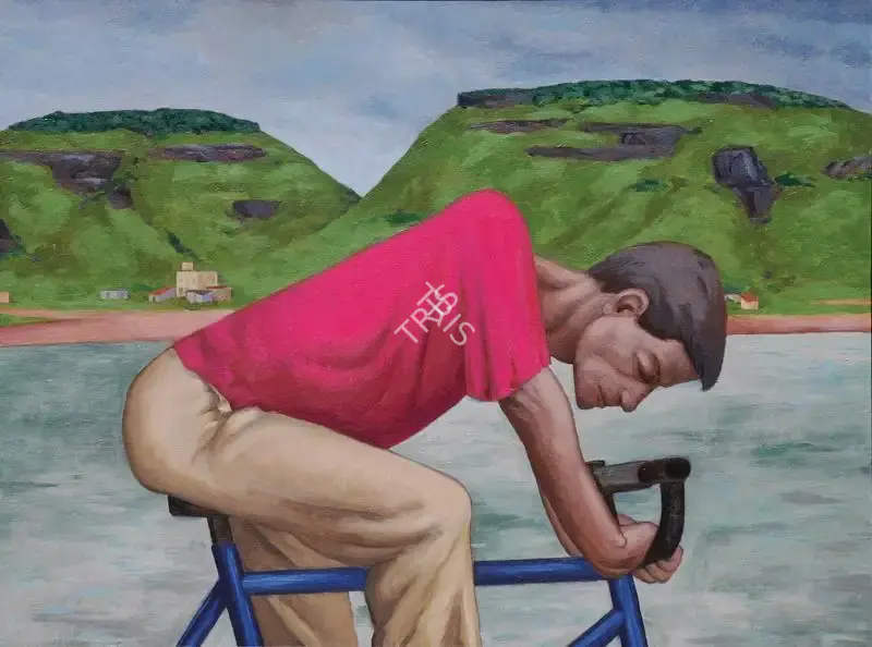 Patwardhan, Sudhir (Artist). Cyclist. Acrylic on canvas, 2005 | Painting | FineArts | 00336107