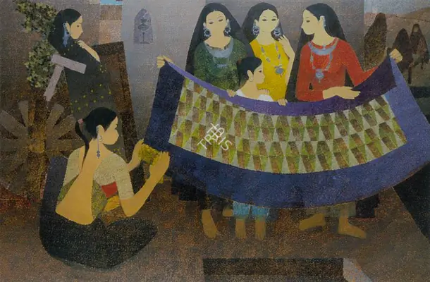 Bendre, N.S. (Artist). Quilt from Kutch. Oil on canvas, 1983 | Painting | FineArts | 00374259