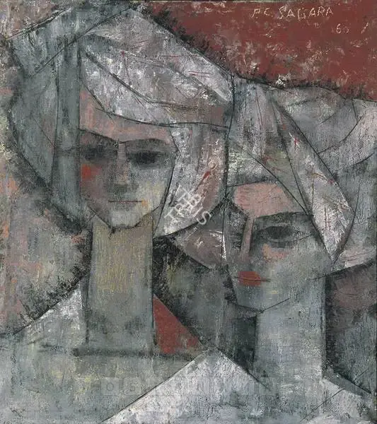 Sagara, Piraji (Artist). Farmers. Oil on jute canvas pasted on board, 1960 | Painting  | 00881777