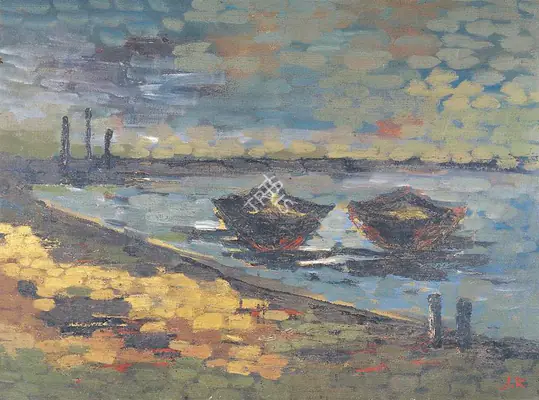 Roy, Jamini (Artist). Boatscape. Oil on canvas, late 1920s | Painting | FineArts | 00371646