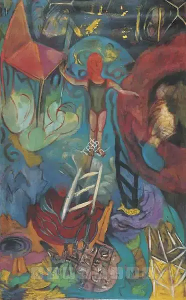 Thozhur, Vasudha (Artist). The Ladder Of Ascent & Descent. Oil on canvas, c.1993 | Painting | FineArts | 00597884