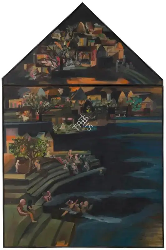 Khakhar, Bhupen (Artist). Untitled (The Bathing Ghat). Oil on canvas, 1994 | Painting | FineArts | 00336607