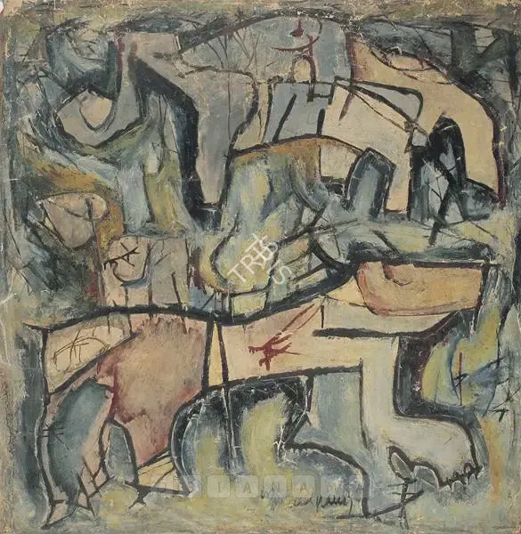 Munuswamy, L. (Artist). Animals In Composition. Oil on canvas, 1962 | Painting  | 00881804