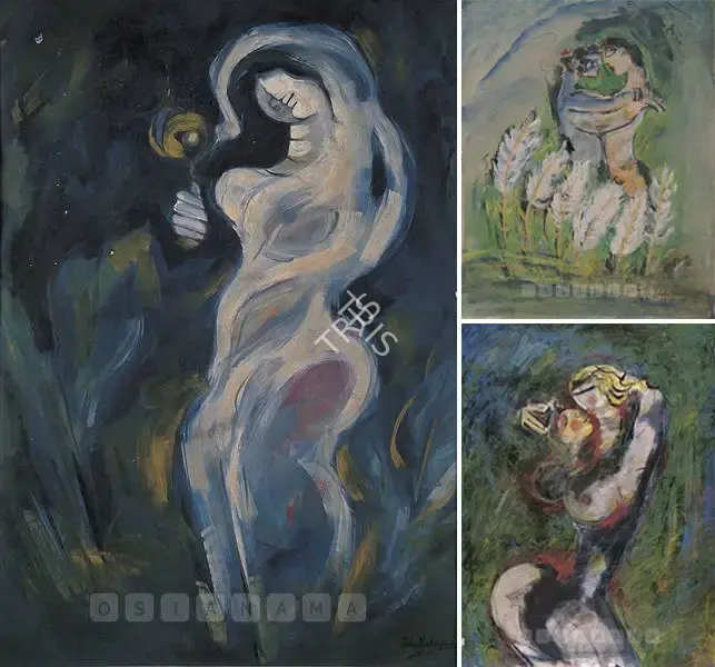 Mookherjea, Sailoz (Artist). Kiss & Lovers Series. Oil on paper pasted on board, c.1945 | Painting | FineArts | 00600204