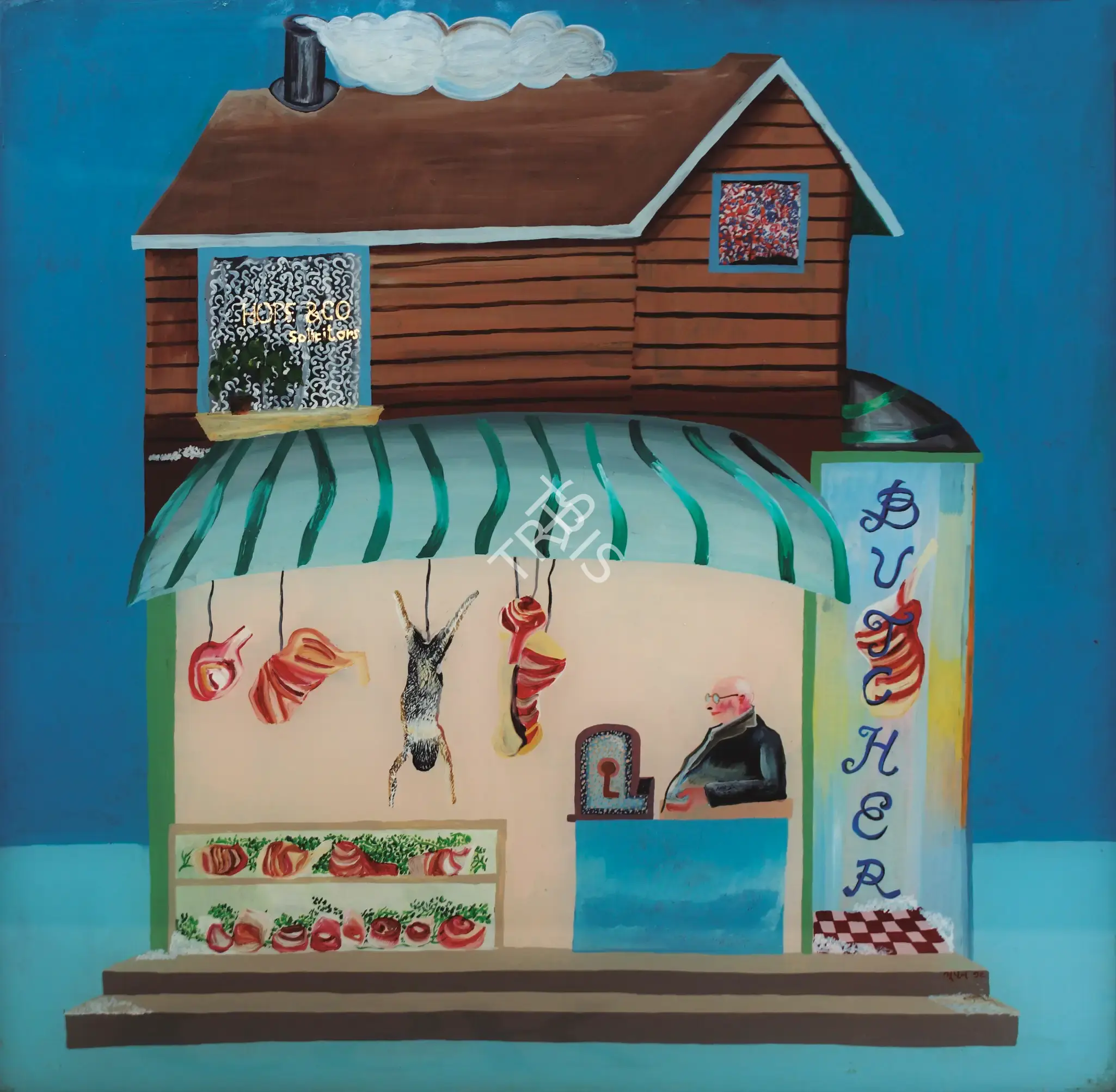 Khakhar, Bhupen (Artist). Butcher's Shop In London. Oil on glass, 1979 | Painting | FineArts | 0022639