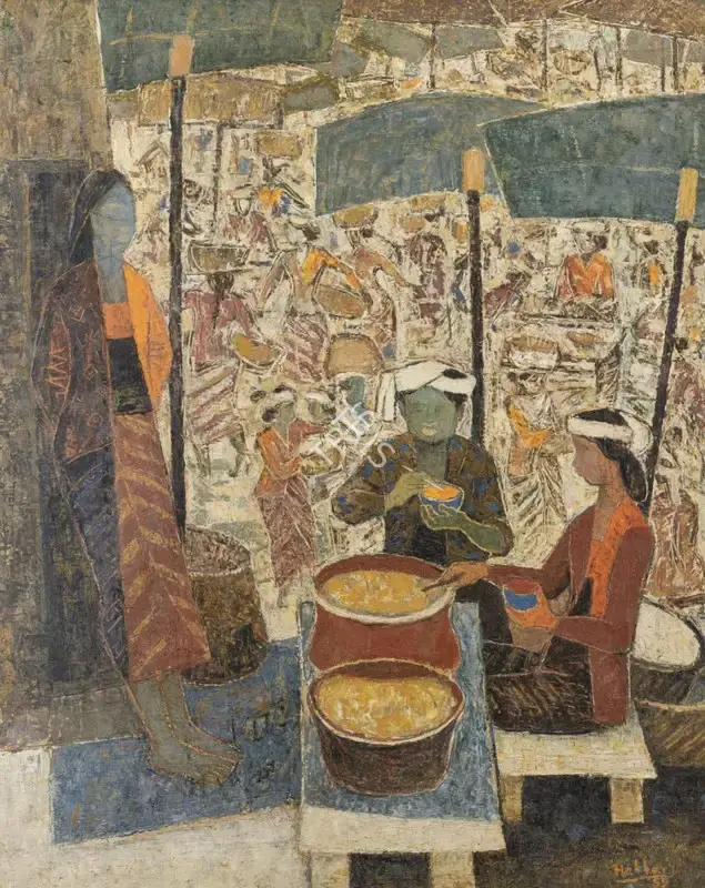Hebbar, K.K. (Artist). Untitled (Market Place). Oil on canvas, 1959 | Painting | FineArts | 00355299