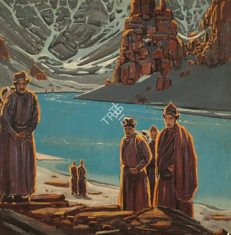 Singh, Serbjeet (Artist). Ladakh V: Lamas And The Indus. Oil on canvas, 1955 | Painting | FineArts | 00574576