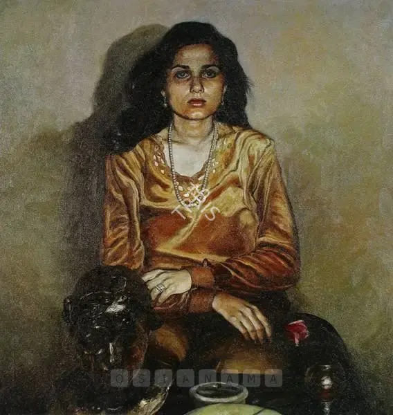 Bhattacharjee, Bikash (Artist). Portrait Of Mrs. Jyoti Thapar. Oil on canvas, 1982-1983 | Painting  | 00880111