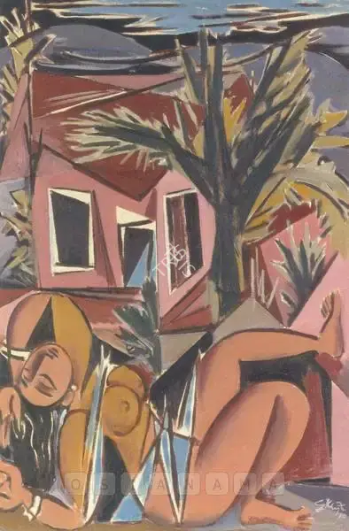 Keyt, George (Artist). On The Terrace. Oil on canvas, 1970 | Painting | FineArts | 00600675