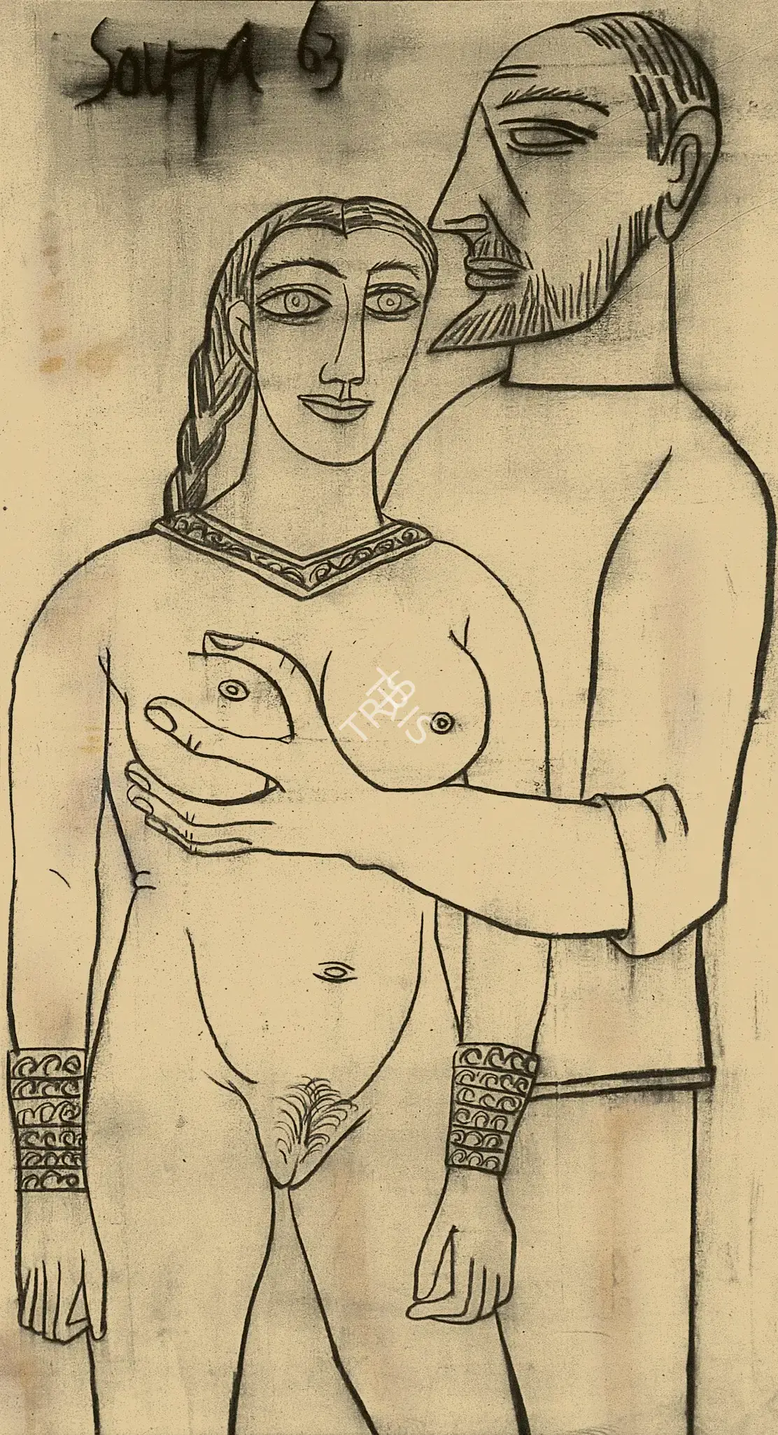 Souza, F.N. (Artist). Couple. Oil on canvas, 1963 | Painting | FineArts | 00375770