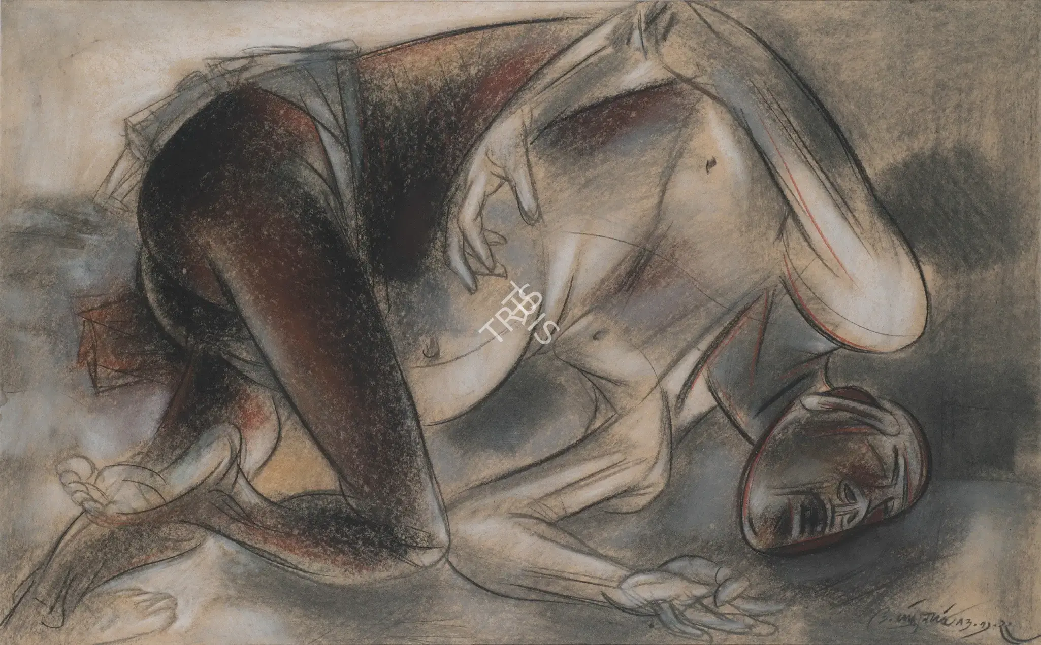 Goud, K. Laxma (Artist). Andhra Famine Series. Conte and Charcoal on paper, 1977 | Drawing | FineArts | 0023434