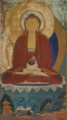 Roy, Jamini (Artist). Untitled (Seated Buddha). Tempera on canvas laid on board, c.1940s | Painting | FineArts | 00353642