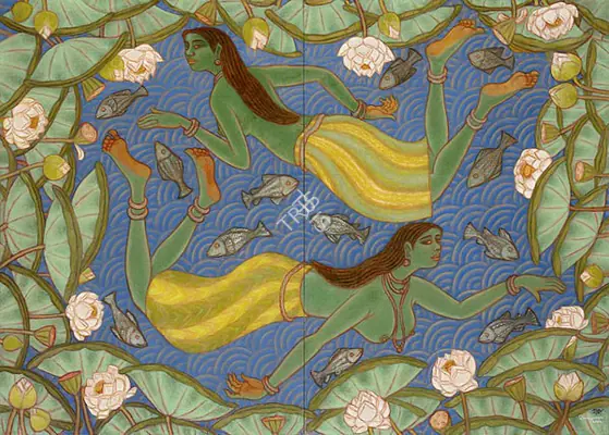 Ramachandran, A. (Artist). Girls in the Lotus Pond. Oil on canvas, 2002 | Painting | FineArts | 00641750