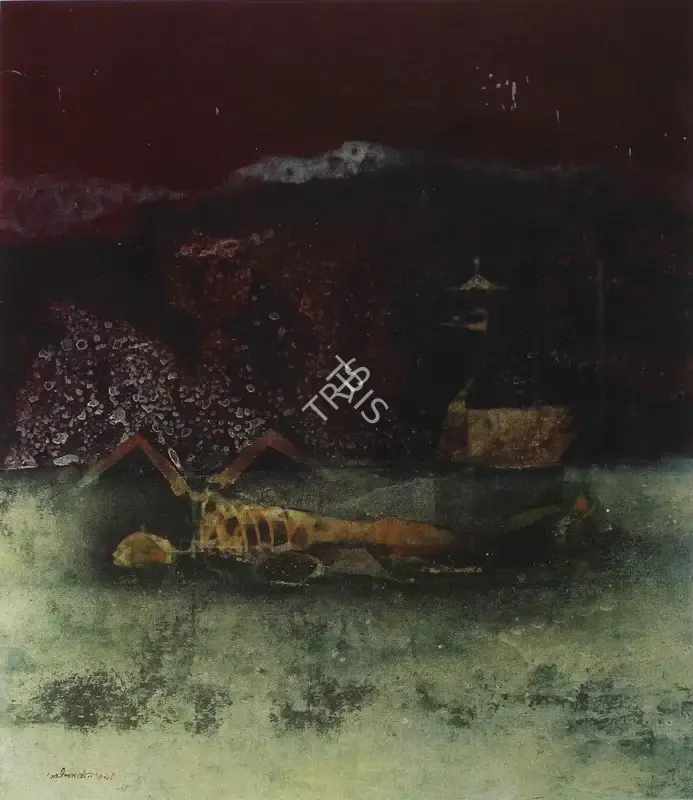 Pyne, Ganesh (Artist). Swim. Tempera on canvas, 1969 | Painting | FineArts | 00599258