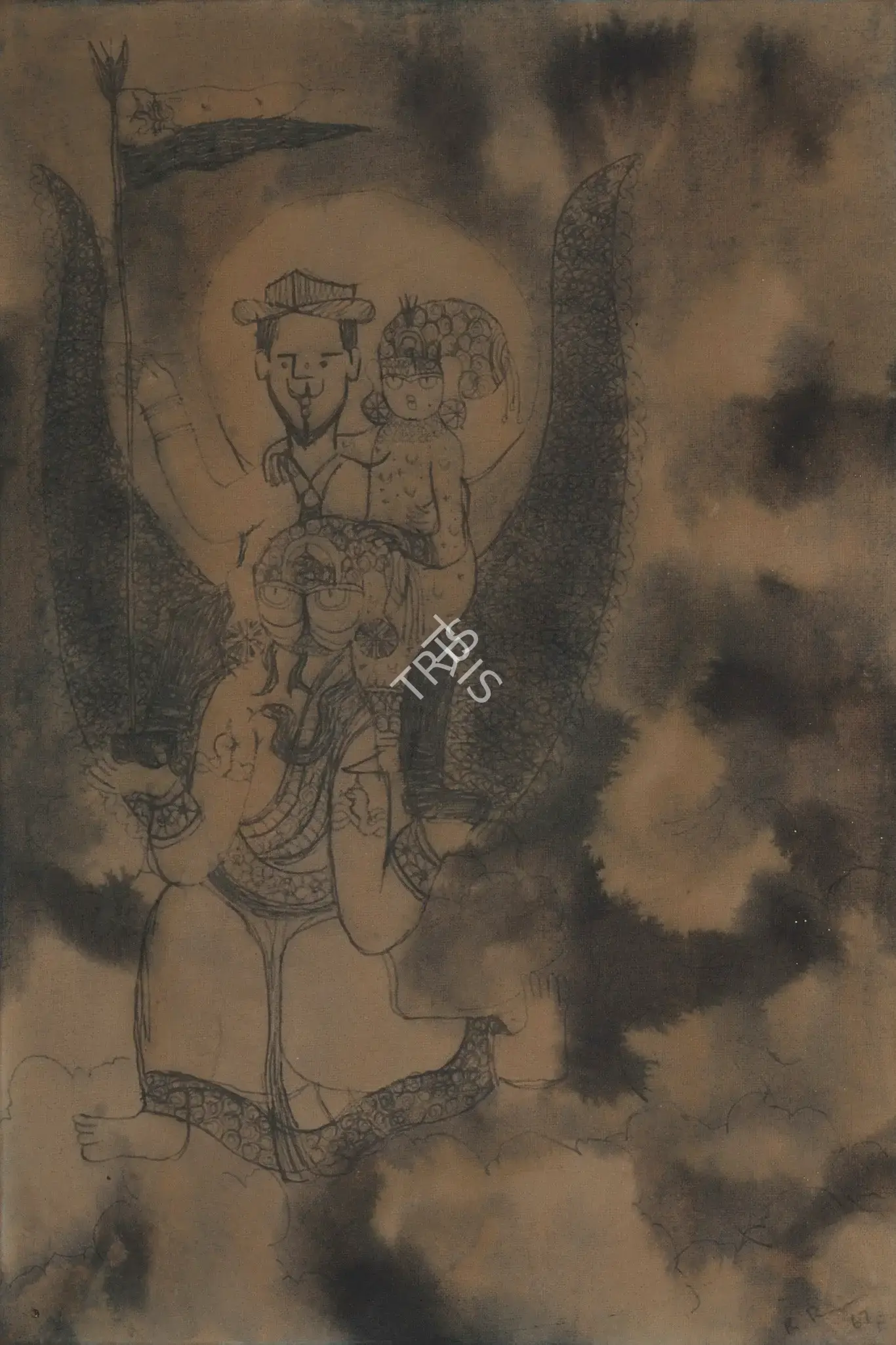 Ramanujam, K. (Artist). Wedding Couple. Ink and wash on paper pasted on cardboard, 1967 | Painting | FineArts | 0023389