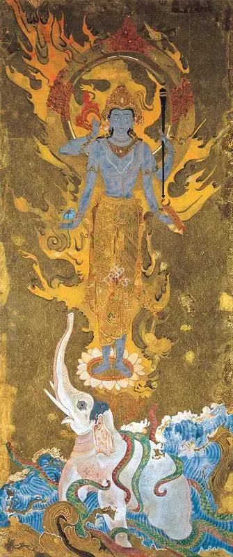 Bose, Nandalal (Artist). Indra & Airavata. Tempera on Japanese golden board, early 1940s | Painting | FineArts | 00371639
