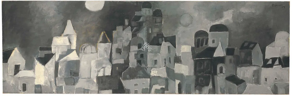 Padamsee, Akbar (Artist). Cityscape. Oil and plastic emulsion on board, 1959 | Painting | FineArts | 0022486