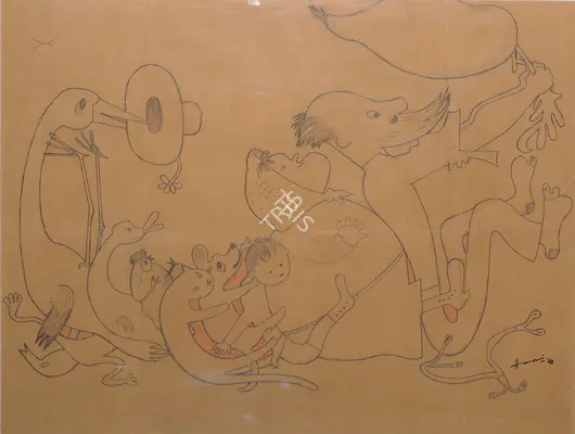 Husain, M.F. (Artist). Drawing For Furniture Design 'Fantasy Series'. Graphite and coloured pencil on brown paper, 1941 | Graphic Art | FineArts | 0022573