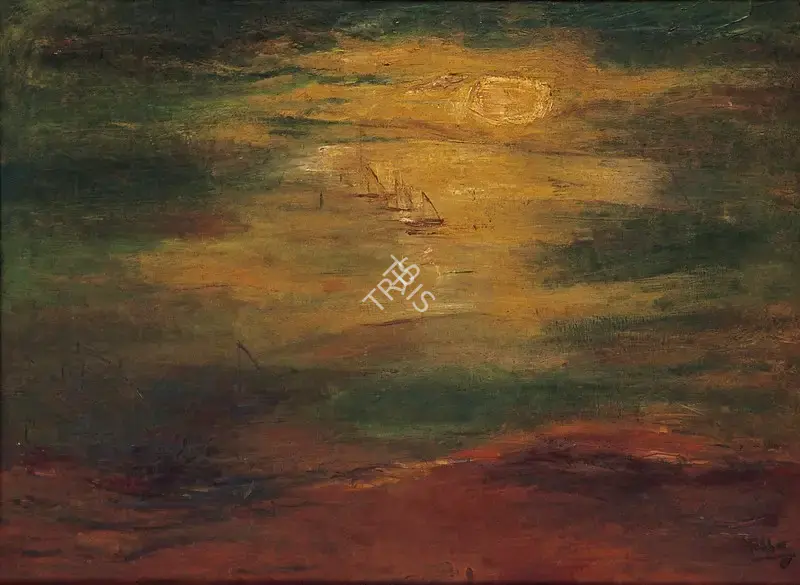 Hebbar, K.K. (Artist). Boats in Sunset. Oil on canvas, 1967 | Painting | FineArts | 00599066