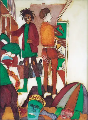 Subramanyan, K.G. (Artist). Rain On High Street. Gouache and oil on perspex, 1987 | Painting  | 00879884
