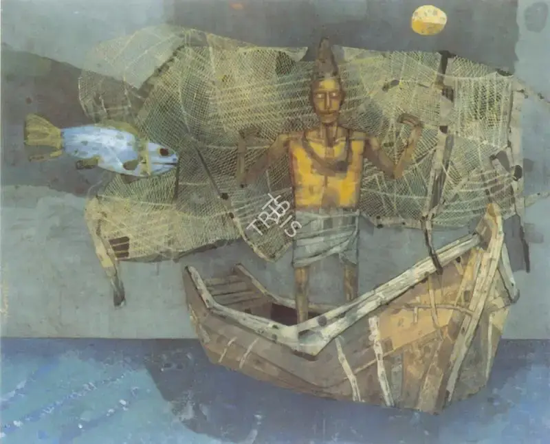 Pyne, Ganesh (Artist). The Fisherman. Tempera on canvas laid down on card board, 1979 | Painting | FineArts | 00374036