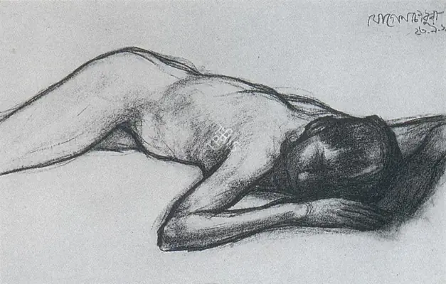 Chowdhury, Jogen (Artist). Woman Reclining. Pastel on paper, 1964 | Drawing | FineArts | 00371204