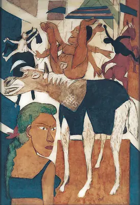 Subramanyan, K.G. (Artist). Training For Circus. Reverse painting in gouache and oil on acrylic sheet, 1989 | Painting  | 00879886