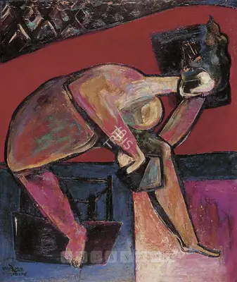 Bakre, S.K. (Artist). Lady Reading A Book. Oil on canvas, 1962 | Painting | FineArts | 00599876