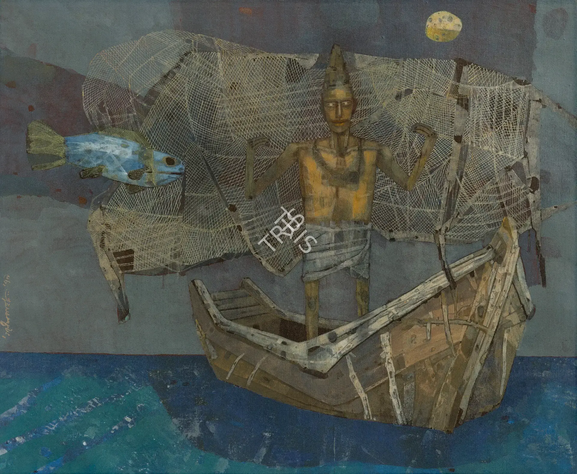 Pyne, Ganesh (Artist). The Fisherman. Tempera on canvas, 1979 | Painting | EconomicsArt | 00891796