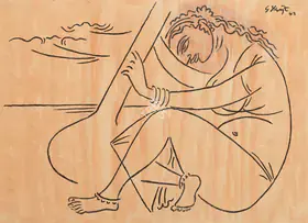 Keyt, George (Artist). Untitled (Seated Figure Holding a Sitar), 1963 | Drawing