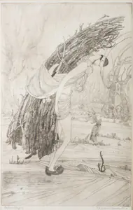 Chughtai, M.A.R. (Artist). Kashmiri Woodcutter, n.d. | Graphic Art