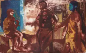 Sharma, Nataraj (Artist). Figures (Boy playing flute), 1993 | Painting