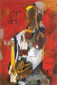 Husain, M.F. (Artist). Woman In Red, 1964 | Painting