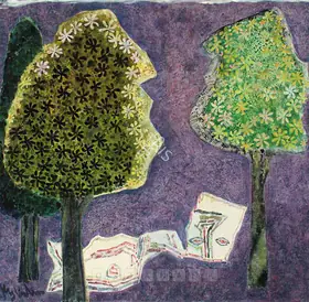 Kulkarni, K.S. (Artist). Untitled (Woman And A Tree), 1977 | Painting